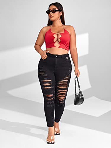 SOLY HUX Women's Plus Size Cut Out Chain Halter Crop Tops Backless Sleeveless Sexy Cami Tops - Image 6