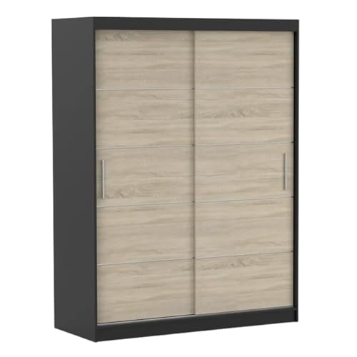 Fabryka Mebli Idźczak Kleiderschrank, Wohnzimmerschrank - Schwarz, Sonoma Schwebetürenschrank, Schlafzimmerschrank - ‎61 x 150 x 200 cm - Schrank für Schlafzimmer, Wohnzimmer, Garderobe, modern