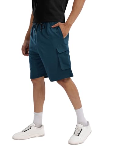 Image of Pinkmint Men's Cotton Lycra Shorts | Stretchable Comfortable Men's Shorts with Elastic Waist & Drawstring | Ideal for Gym, Running, Travel