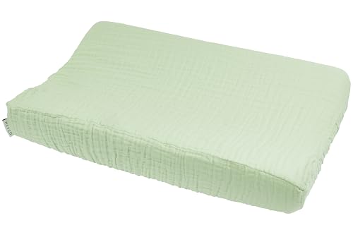 Meyco Baby Uni Wickelauflagenbezug (Wickelunterlage aus 100% Baumwolle, vorgewaschen, weich, hautfreundlich, waschbar & trocknergeeignet, Größe: 50 x 70 cm), Soft green