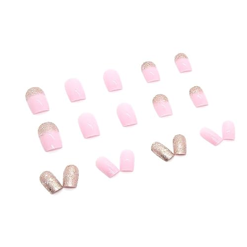 Ealga Golden Metallic Ombre Pink Press On Nails Art, Popart Short Square Acrylic Pink False Nails With Design, Duo Chrome Light Pink Press On Nails, 12 Sizes, 24 Pieces Ealga-St016 #TOP3