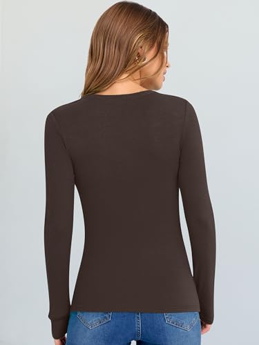 Image of ANRABESS Long Sleeve V Neck Shirts for Women | Soft Comfy Ribbed Knit Fitted Tshirts, Casual Going Out Tops, 2026 Trendy Basic, Fall Winter Underscrub Layering Clothes