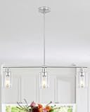 LWYTJO 3 Lights Pendant Light Nickel, Kitchen Island Modern Lighting Fixtures, Farmhouse Linear Ceil