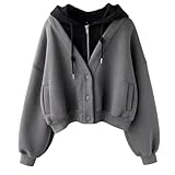 トップス レディース 重ね着風 長袖 裏起毛 スウェットトレーナー パーカー カジュアル 可愛い 着痩せ 普段着 春 秋 冬 M-3XL L グレー