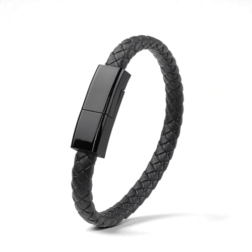 Image of ZORBES USB C to USB A Bracelet Charging Cable, 22.5 cm Portable USB Type C Fashion Leather Braided Wrist Strap Charging Data Transfer Short Cable, Black Bracelet for Men Women Jewellery Accessories