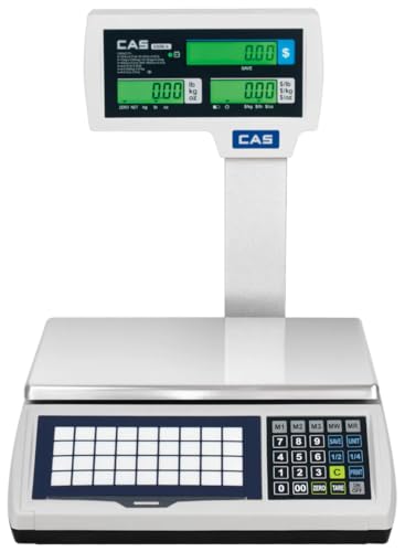 CAS S2000 Jr Electronic Price Computing Scale - 15lb Capacity Dual Range, NTEP Certified Commercial Food Scale - Features an LCD Display w/Backlight & Rechargeable Batteries - Adapter Included