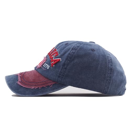 Image of Embroidery American Flag Baseball Cap for Men Women Vintage Washed Distressed Cotton Adjustable USA Dad Hat