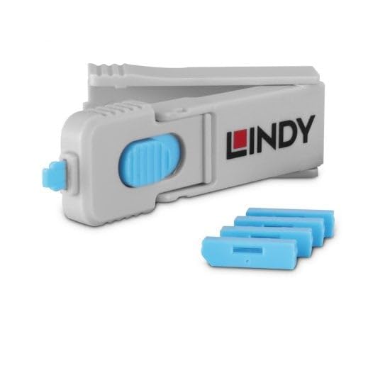 Lindy UK DP Port Blocker Key z 4 blokerami, niebieski