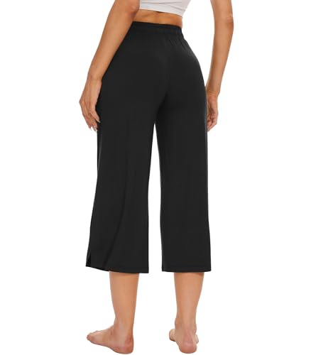 Image of WiWi Bamboo Viscose womens capri pants Wide Leg Pajama Super Soft Lounge knit Sleep shorts Cooling Pj Bottoms S-XXL