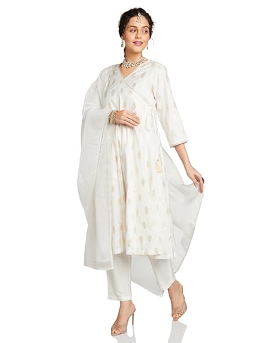 Image of Amazon Brand - Myx Women's Embroidered Anarkali Kurta Set with Organza Dupatta in Chanderi Blend (Available in Plus Sizes)