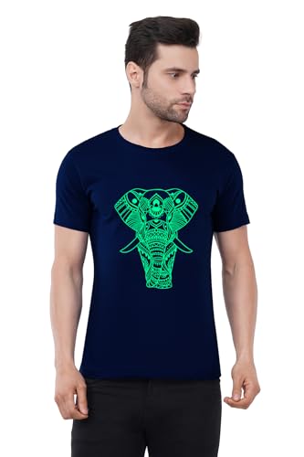 Image of Caseria Men's Cotton Printed T-Shirt -Designer Elephant | 100% Cotton | Half Sleeves | Regular Fit | Printed | Round Neck | Graphic T Shirt