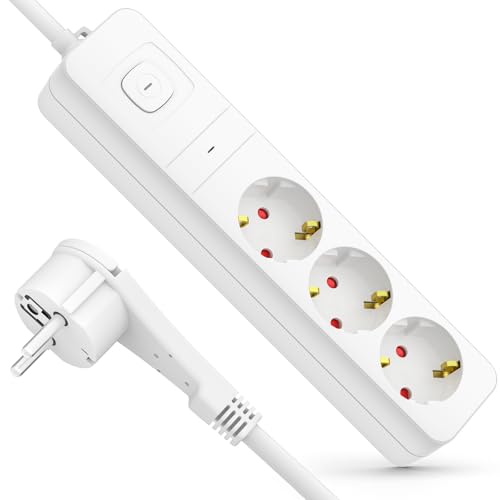 Realmade Mehrfachsteckdose mit Überlastungsschutz, 3er Steckdose mit Schalter verlängerungskabel 5m Weiß kindersicherung, Mehrfachstecker für Home Office