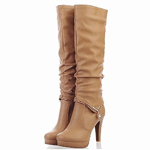 Bottes cuissardes pour robe de soirée beige pointu fermeture éclair