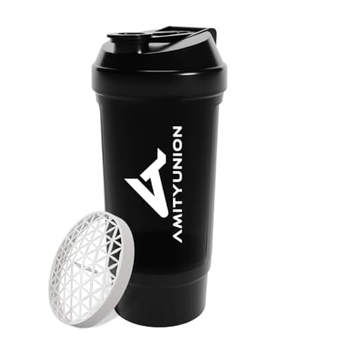 AMITYUNION Proteína Shaker FYRA 700 ml - a prueba de fugas, BPA libre, con tamiz y escala, para batidos cremosos, de proteínas agitadores, para aislamientos y concentrados Iso Sport (black)