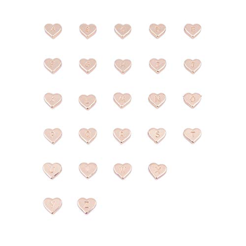 Mystart 26 Pieces Alloy Heart Shape A-Z Alphabet English Letters Charms Loose Beads for Bracelet Necklace Jewelry (Gold)
