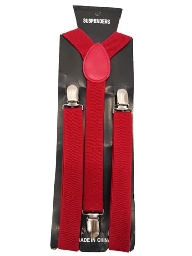 Image of BookMyCostume Red Suspenders for Kids & Adults|Adjustable Elastic Y-Back Belt for Fancy Dress Costumes,Theme Parties, Dance Costume,School Functions & Stage Shows|Unisex Clip-on Suspenders Accessory