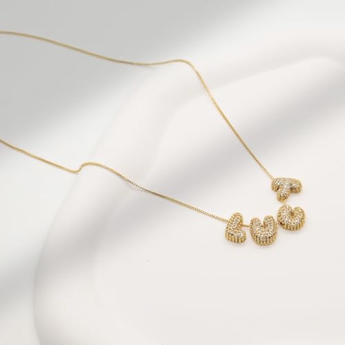 18K Gold Plated Custom Bubble Name Necklace with Cubic Zirconia - Personalized Rhinestone Bubble Letter Name Necklace for Women - Sparkling Name Bubble Necklace Jewelry for Her2
