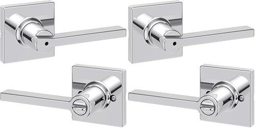 Image of Kwikset Casey Interior Privacy Door Handle with Lock, Door Lever for Bathroom and Bedroom, Polished Chrome Reversible Keyless Turn Lock (Pack of 2)