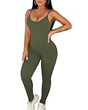Workout Jumpsuits for Women Gym Clothes Bodycon Jumpsuit One Piece Bodysuit Outfits Romper Yoga Body Suit Tight Onesie (Green, Small)