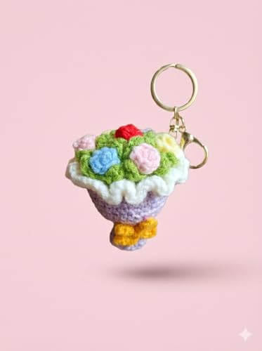Image of Handmade Crochet Flower Keychain for Bags Keys Purse Backpack Cute Aesthetic Yarn Keyring Bag Charm Handmade Soft Thread Flower Keychain for Girls Women Kids Gifting and Daily Use