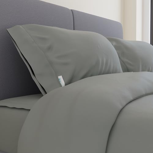 Image of QuickZip Sateen Pillow Case Standard /Queen Size (20 inch X 32 inch) Pillowcases, Set of 2, 100% Cotton Pillow Covers with Envelope Closure, Slate Gray