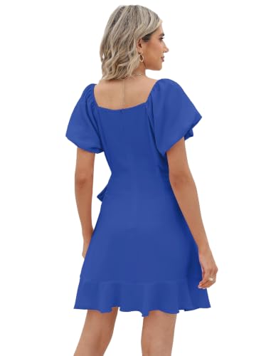 Image of Sampeel Womens Summer Dresses Square Neck Puff Sleeve Tie Waist Short Dress