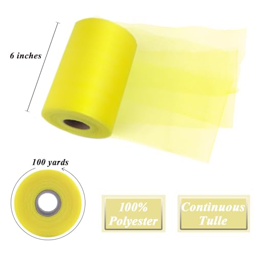 Image of Yellow Tulle Fabric Roll 6 Inch x 100 Yards Tulle Ribbon