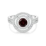 Red Garnet & CZ Signet Ring 925 Sterling Silver Ring Faceted Gemstone Ring Size 6 USA Christmas Gifts for Women