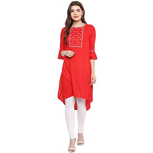 Image of STOP to start Women's Crepe Straight Kurta (205265233 Red Extra Large)