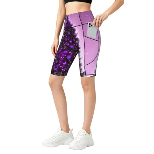 Legging de yoga pour femme imprimé arbre de Noël short violet de sport