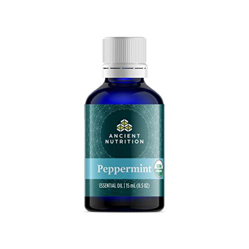 Peppermint Essential Oil by Ancient Nutrition, Certified Organic, 100% Pure and Therapeutic Grade, Great with Oil Diffuser or Moisturizer, Invigorating and Refreshing, 15ml