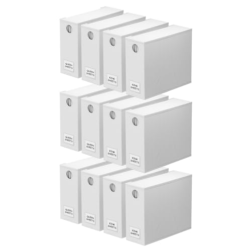 Image of SpaceAid 12 Pack Bed Sheet Organizers and Storage, Foldable Sheet Organizer for Linen Closet, Sheets Set Folder Keeper with Window XL (Queen & King Size) Bedding Container (White, 12 Pack)