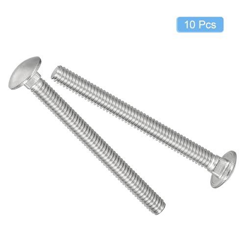 Image of uxcell 1 /4-20x2-1 /2 Carriage Bolt, 10pcs Round Head Square Neck Screws, 304 Stainless Steel, Fully Threaded, Silver