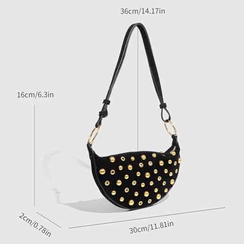 Y2K Studded Purses Black Studded Shoulder Bag Crescent Crossbody Bag3