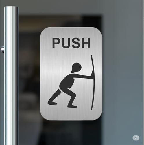 Image of Acrylic Silver Pull Push Sign Board For Stores, Cafe, Hotel, Restaurant, Business, Shop Self-Adhesive And Waterproof Size : 4x6 Inch Set of 1 Sign Board