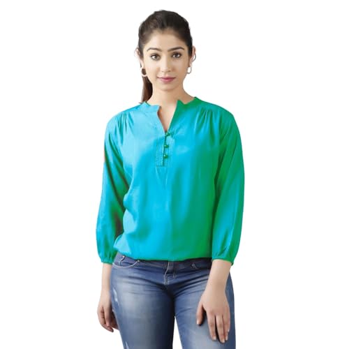 Image of Himanshi Enterprises Women's 3 /4 Sleeves Mandarin Nack Rayon Casual Solid Short Kurti