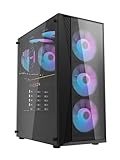 darkFlash DK352 Plus ATX Mid-Tower PC Gaming Case, High Airflow, 4× ARGB PWM Fans Included,Tempered Glass Front and Side Panel, Supports RTX 3080 up to 340mm, 360mm Front Radiator Support, Black