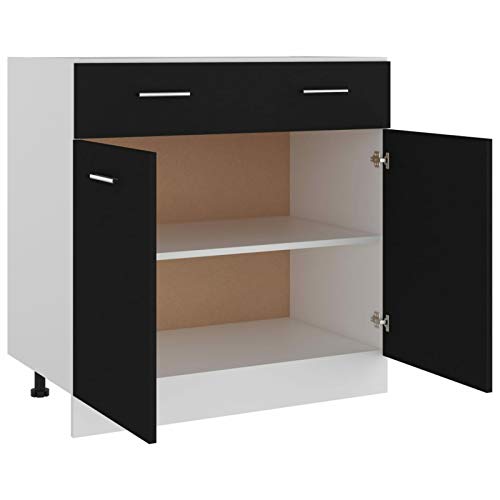 Tidyard Gecheer Black Kitchen Storage Unit - Lyon Range, Engineered Wood, 80 x 46 x 81.5 cm, Modern Style, Wall Attachment Required Model801237