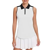 Soneven Polo da golf da donna, senza maniche, leggera, con colletto, sportiva, da donna, traspirante, da tennis, maglietta estiva, A-bianco Contrasto Nero, M