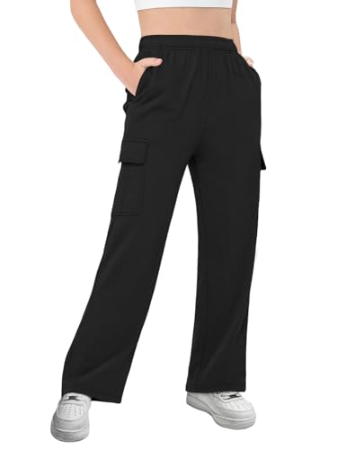 Image of Girls Kids Cargo Sweatpants Wide Straight Leg Jogger Pants 5-14 Years