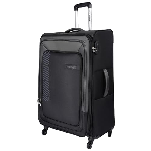 Image of American Tourister Apolo 81 cms Check-in Polyester Soft Sided 4 Spinner Wheels Luggage /Suitcase /Trolley Bag (Black)