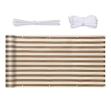 Sekey Balkon Sichtschutz Wetterfest Balkonabdeckung HDPE 220 g/m², 90x600cm, Leicht Transparent Wind- und UV-Schutz, mit Ösen, Nylon Kabelbinder und Kordel, Braun-Gelb Gestreift