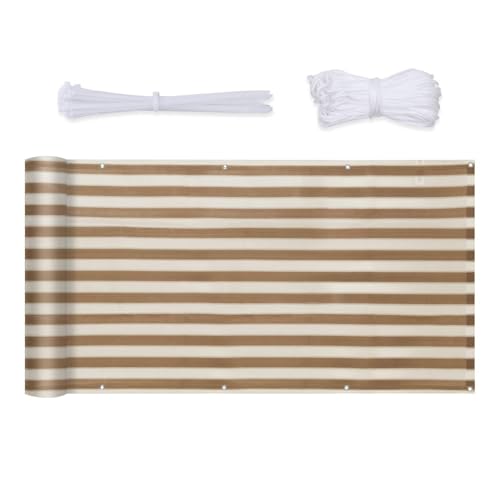 Sekey Balkon Sichtschutz Wetterfest Balkonabdeckung HDPE 220 g/m², 120x500cm, Leicht Transparent Wind- und UV-Schutz, mit Ösen, Nylon Kabelbinder und Kordel, Braun-Gelb Gestreift