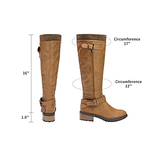 DREAM PAIRS Women's Knee High Boots Wide Calf Low Heel Riding Boots Fall Tall Boots for Women,Size 7,Camel-Wide-T,UTAH-W