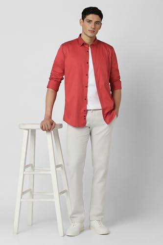 Image of Peter England Men's Slim Fit Full Sleeve Casual Shirt in Twill Weave Cotton