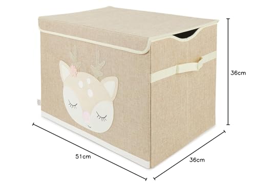 Bieco Faltbox mit Deckel | 65 Liter | ca. 36 x 36 x 51 cm | Spielzeugkiste | Kinder | Kisten | groß | Wickeltisch Organizer | Reh Ella