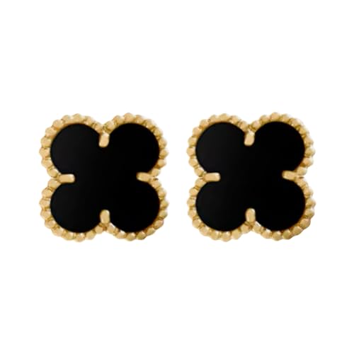 クローバー ピアス 18K 18金 ホワイト ブラック ゴールド イヤリング レディース (15ｍｍ・ブラック × イエローゴールド)のサムネイル