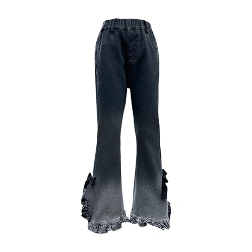 Girls Flare Jeans Fashion Aesthetic Bow Bell Bottom Pants Elastic Waist Skinny Denim Pants with Pockets