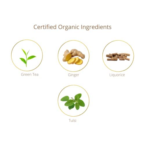 Image of Kangra Tea House Organically Grown Ginger Mulethi Green Tea for Joint Pains, Helps in Arthritis|Cough & Cold Relief (20g= 20 - 30 cups) - Richest Source of Antioxidants - TriniTEA 20g