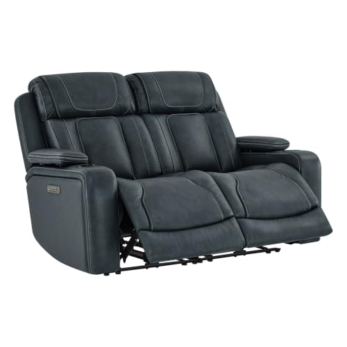 Image of Watson & Whitely Reclining Sofa Loveseat W Power Lumbar, Leather Blue